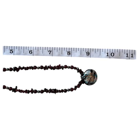 Artisan Necklace Translucent Natural Stone Chips Red Shades Dichroic Pendant Vtg - Picture 8 of 8
